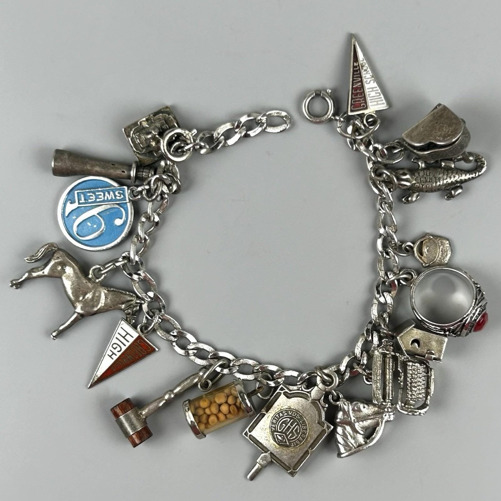 Danecraft 1950s Sterling Charm Bracelet Greenville High School Beau Sweet 16